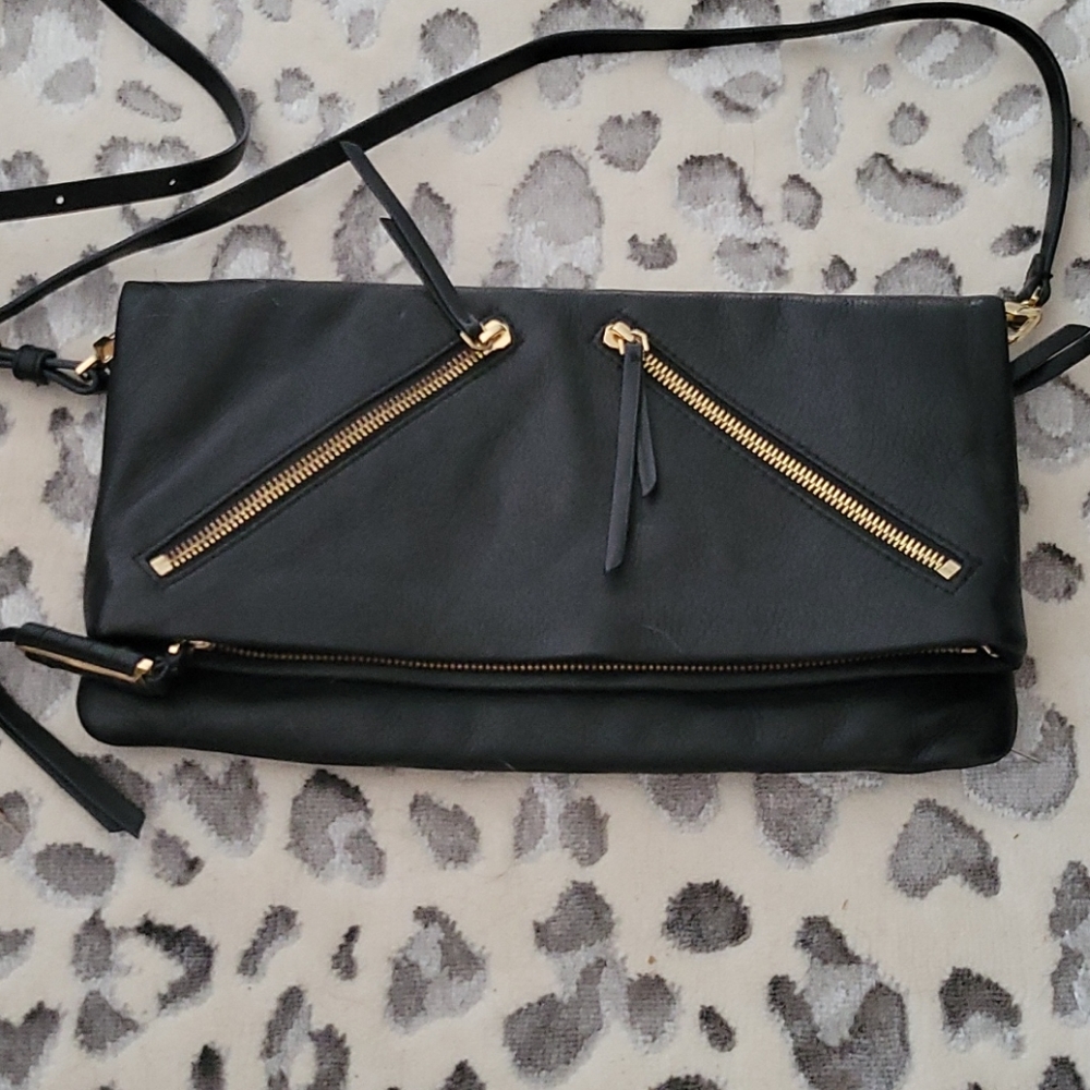 Stella and Dot Covert black leather cross body bag